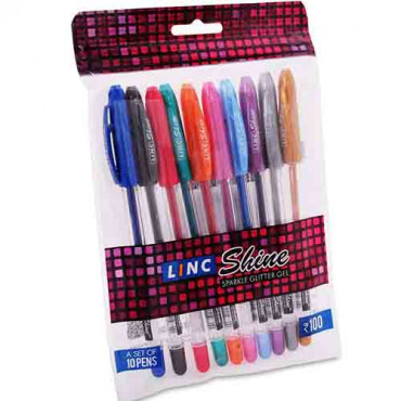 Linc Shine Sparkle Glitter Gel Pen 10 Pcs (Multi Color)